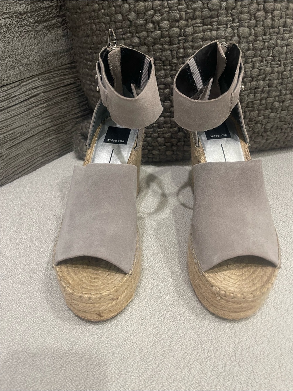 Dolce Vita Taupe Suede Espadrille Wedge Sandals with Ankle Strap